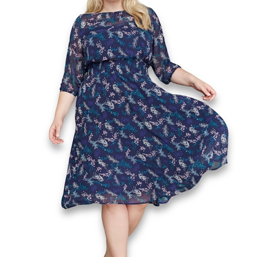Lane Bryant Blue Floral Midi Dress